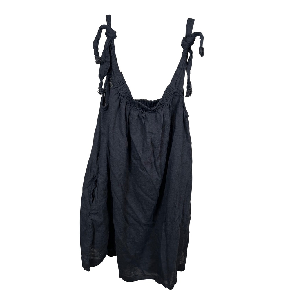 Free People Tank Top Women's Small Black Tie Shoulder Gauzy Tunic Preppy Beach